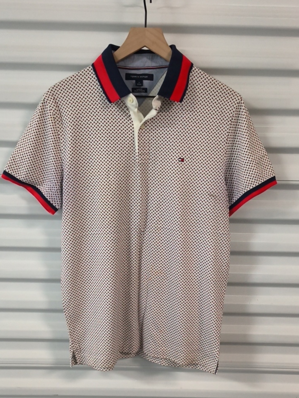 Tommy Hilfiger All Over Print Logo Slim Fit Pique Polo Shirt Men's Size M